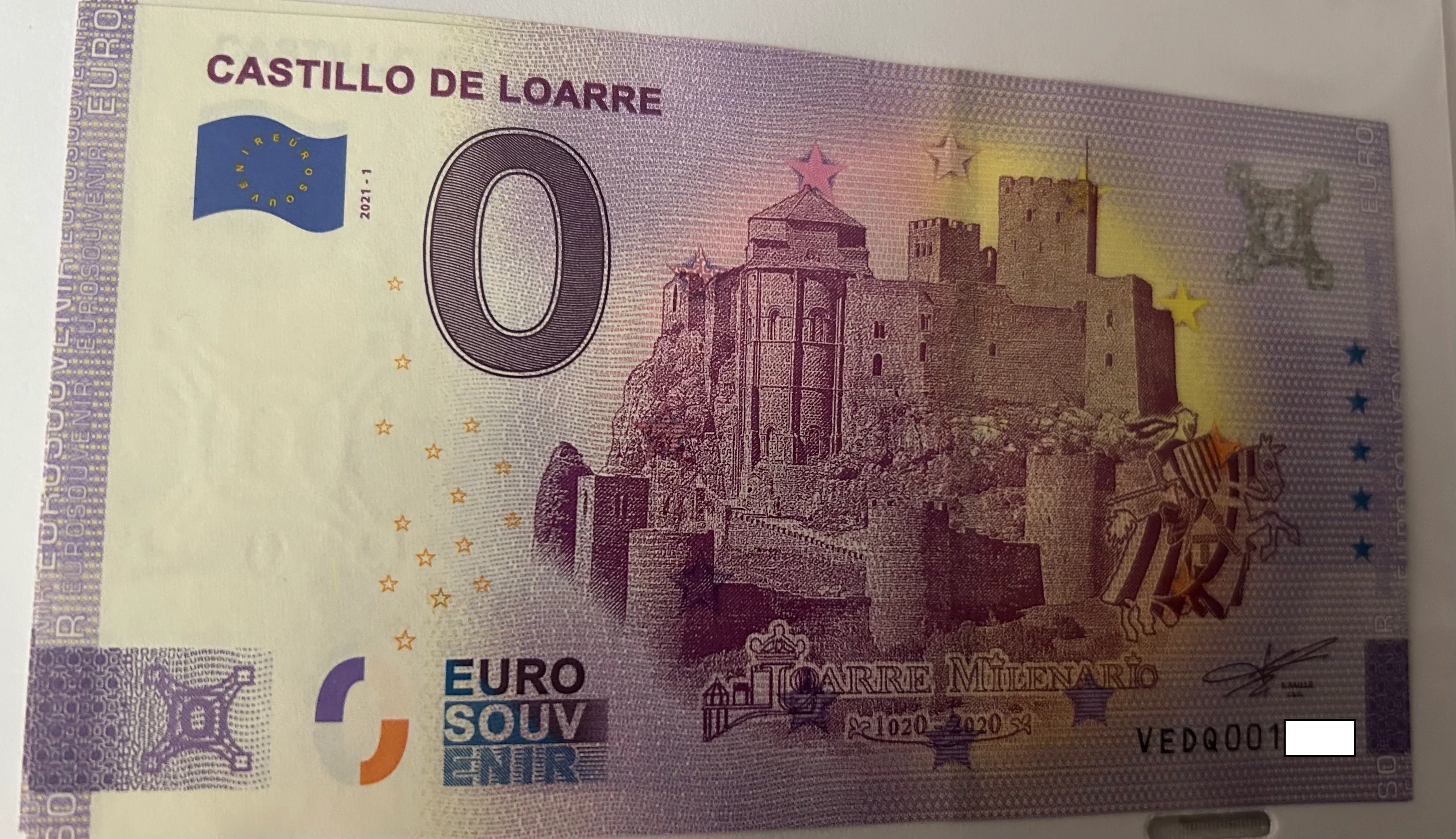 BILLETE 0 EURO ESPAÑA VEDQ 2021-1 CASTILLO DE LOARRE